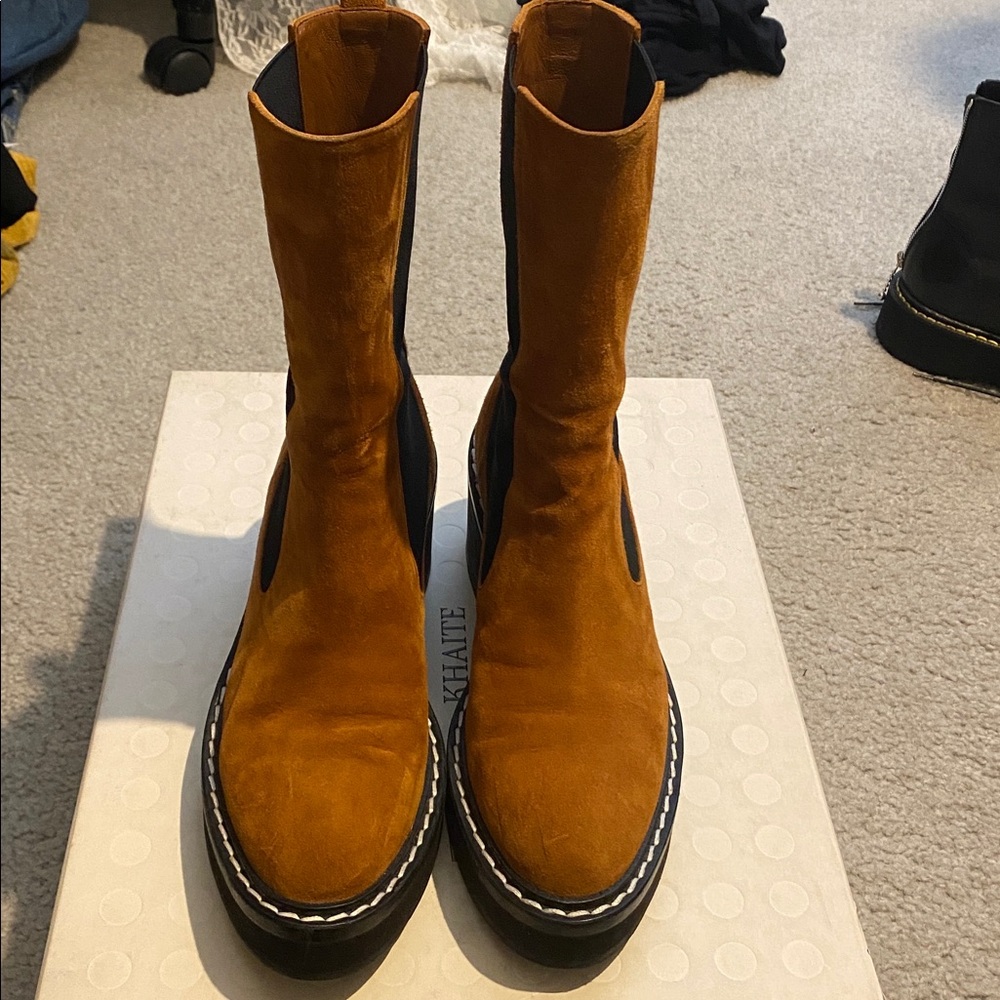 Khaite Calgary gorgeous suede brown chelsea mid calf boot-RARE!!